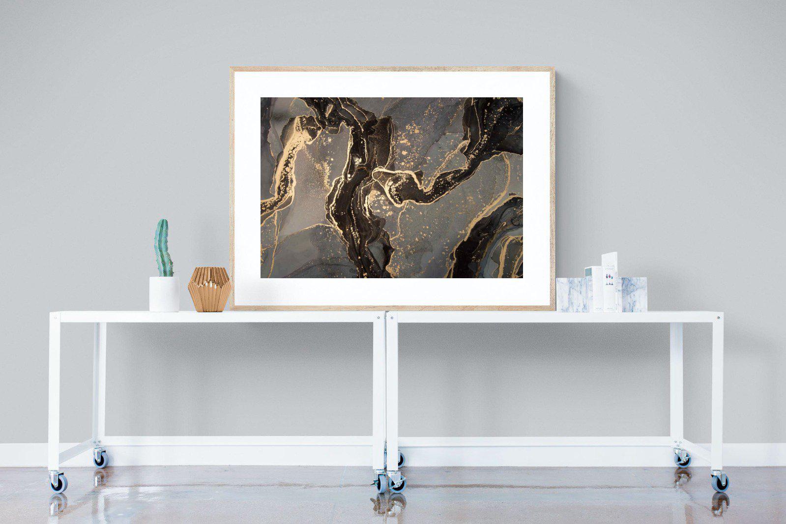 Black & Gold Marble-Wall_Art-120 x 90cm-Framed Print-Wood-Pixalot