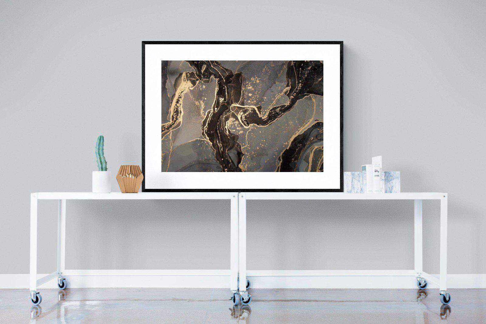 Black & Gold Marble-Wall_Art-120 x 90cm-Framed Print-Black-Pixalot