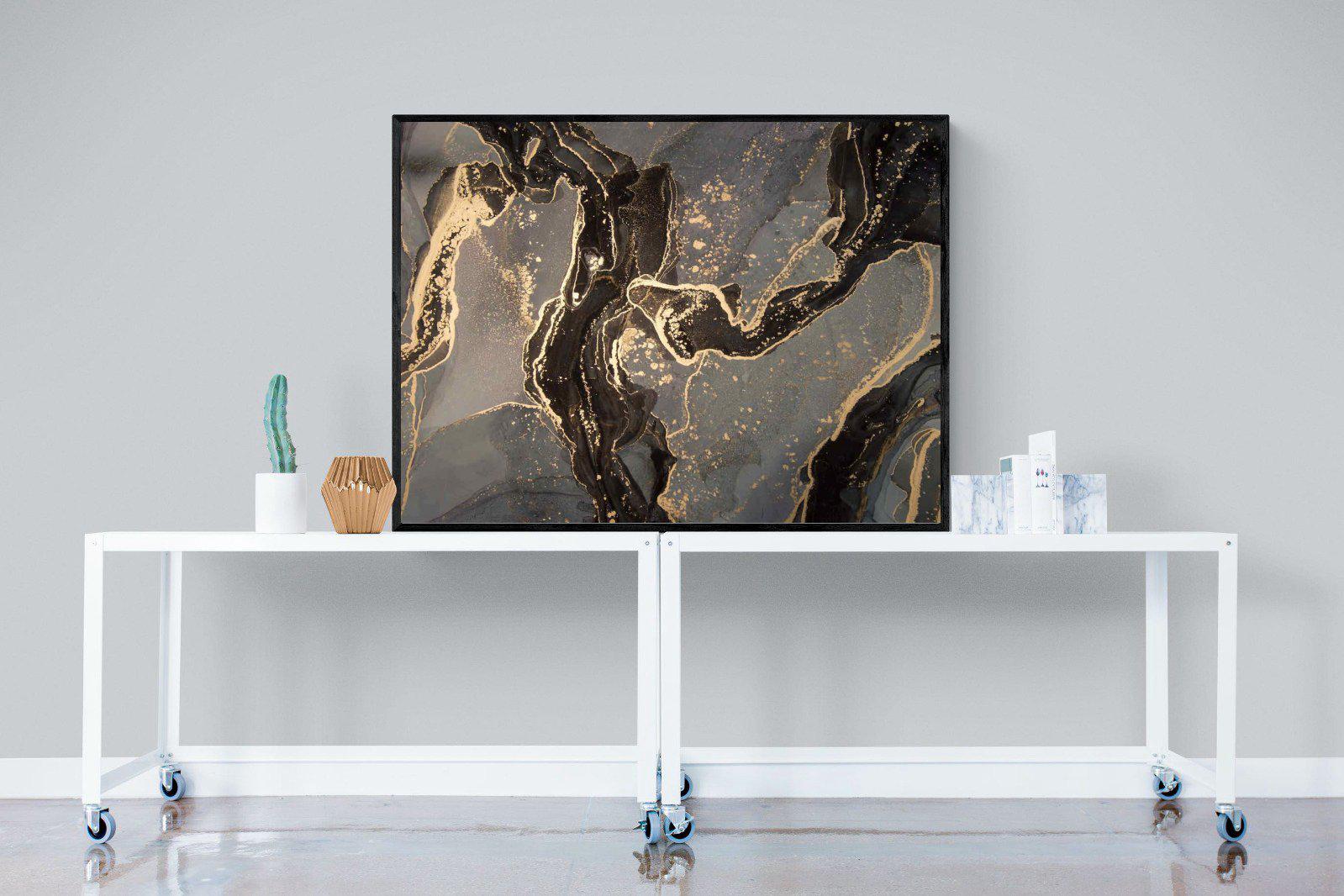 Black & Gold Marble-Wall_Art-120 x 90cm-Mounted Canvas-Black-Pixalot