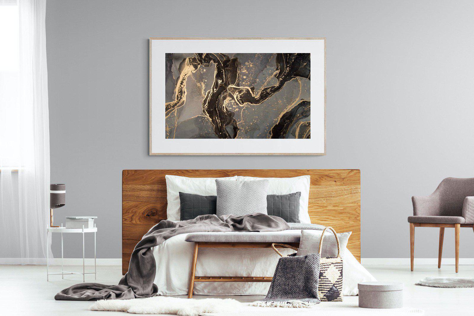Black & Gold Marble-Wall_Art-150 x 100cm-Framed Print-Wood-Pixalot