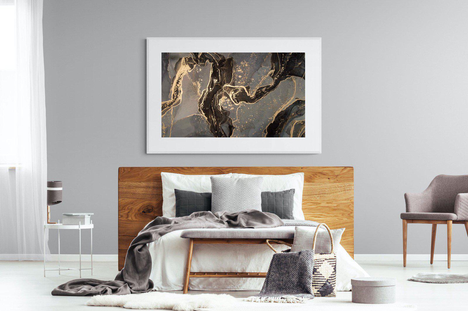 Black & Gold Marble-Wall_Art-150 x 100cm-Framed Print-White-Pixalot