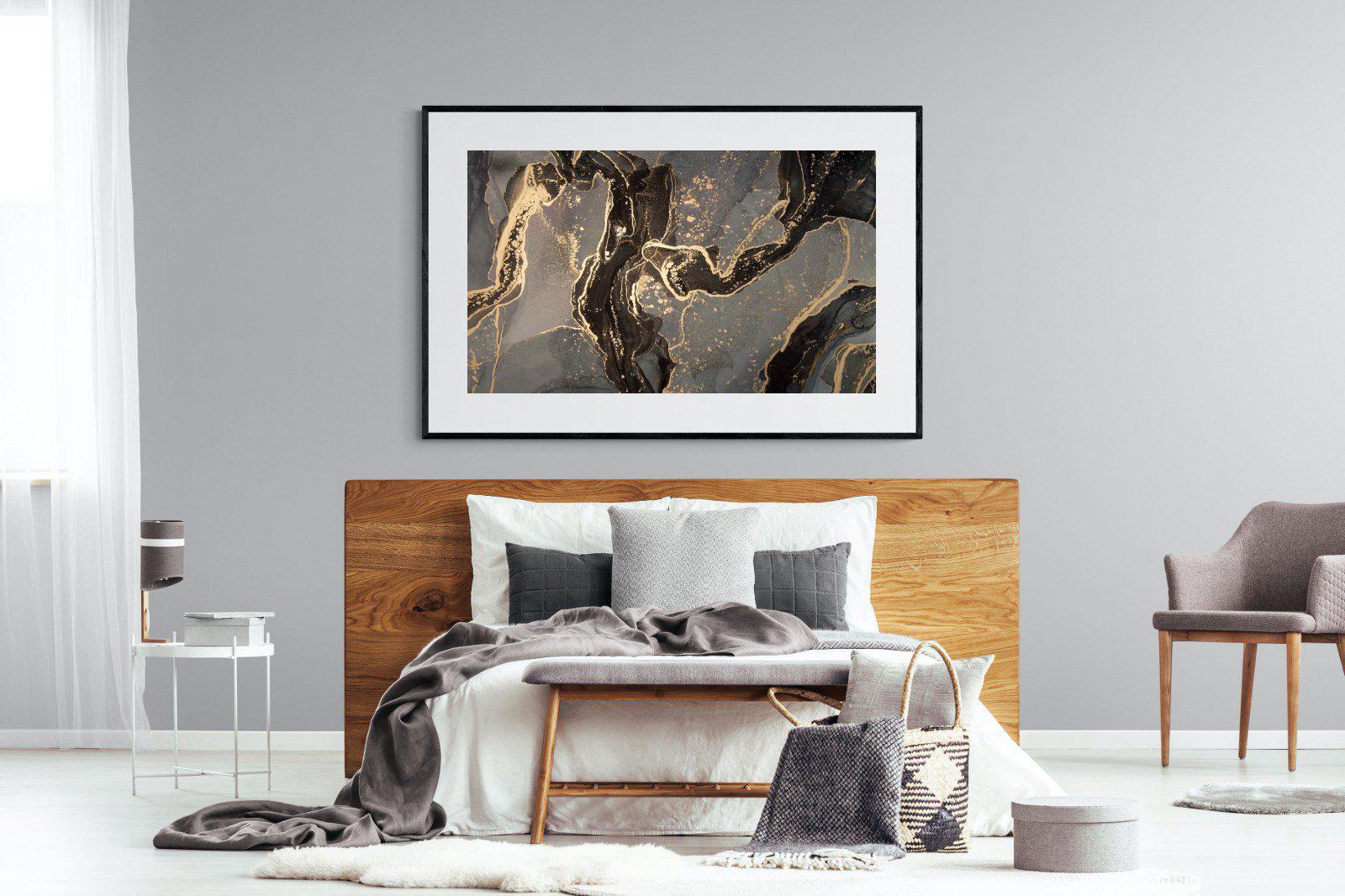 Black & Gold Marble-Wall_Art-150 x 100cm-Framed Print-Black-Pixalot