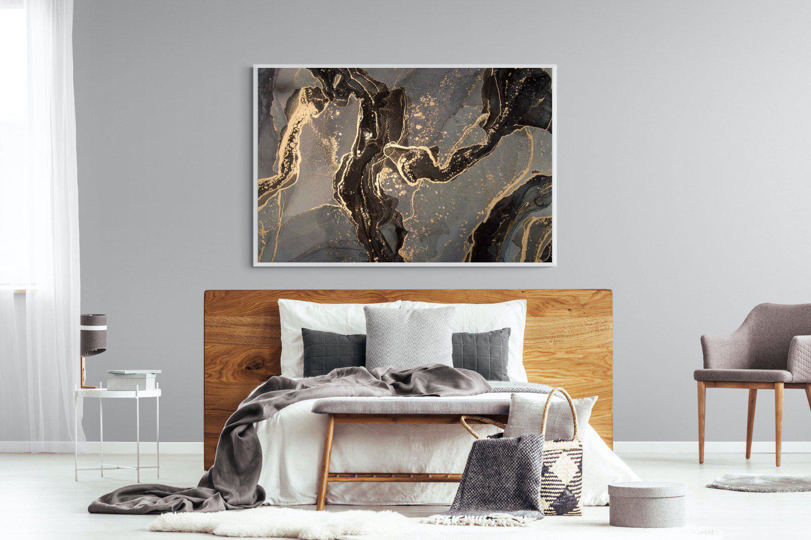 Black & Gold Marble-Wall_Art-150 x 100cm-Mounted Canvas-White-Pixalot