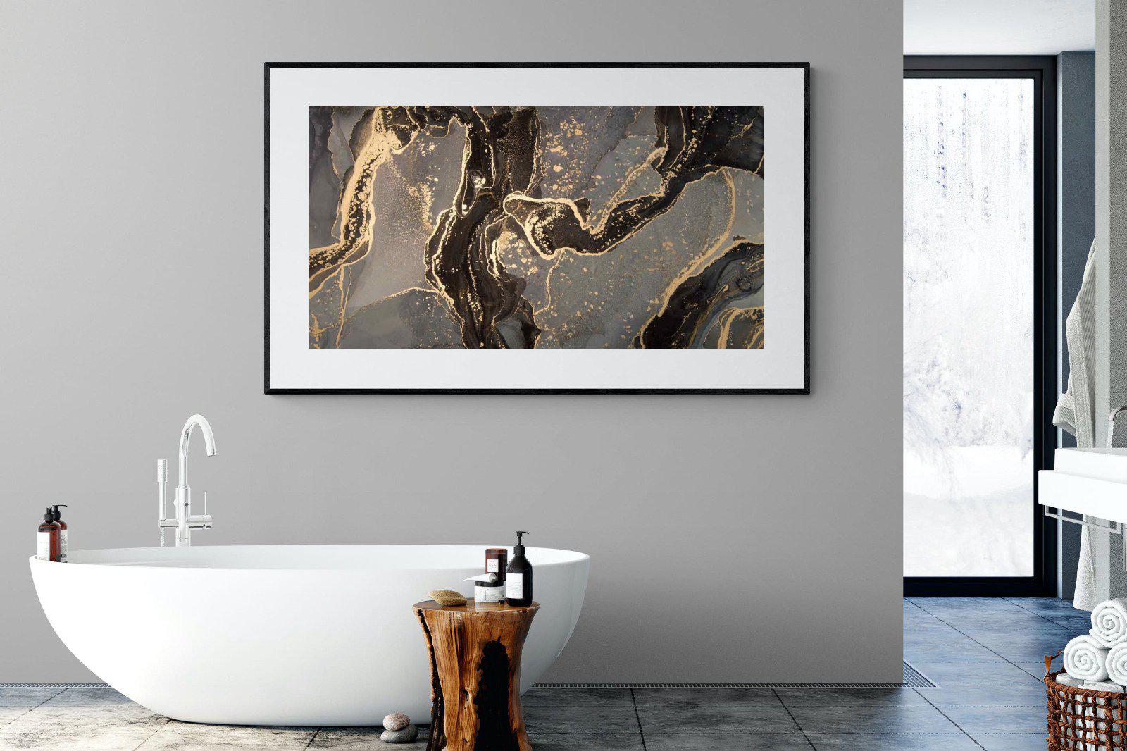 Black & Gold Marble-Wall_Art-180 x 110cm-Framed Print-Black-Pixalot