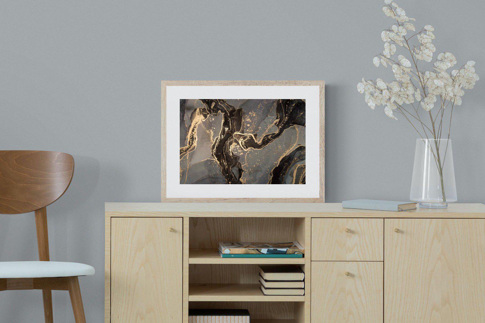 Black & Gold Marble-Wall_Art-60 x 45cm-Framed Print-Wood-Pixalot