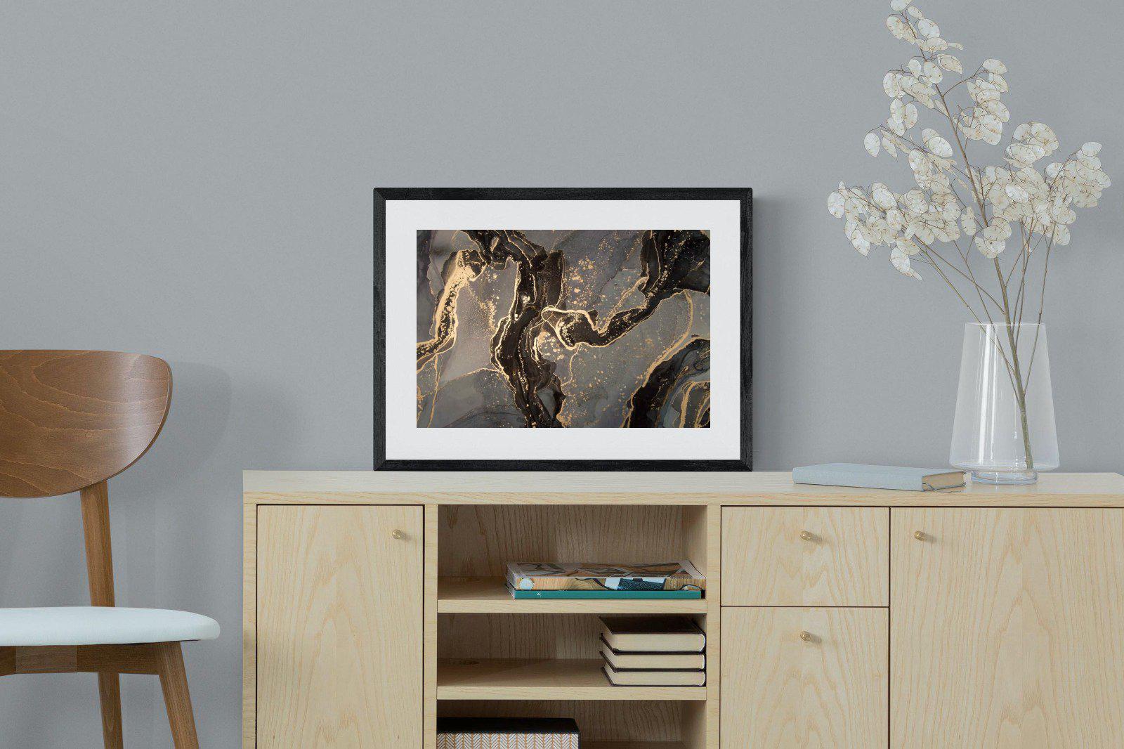 Black & Gold Marble-Wall_Art-60 x 45cm-Framed Print-Black-Pixalot