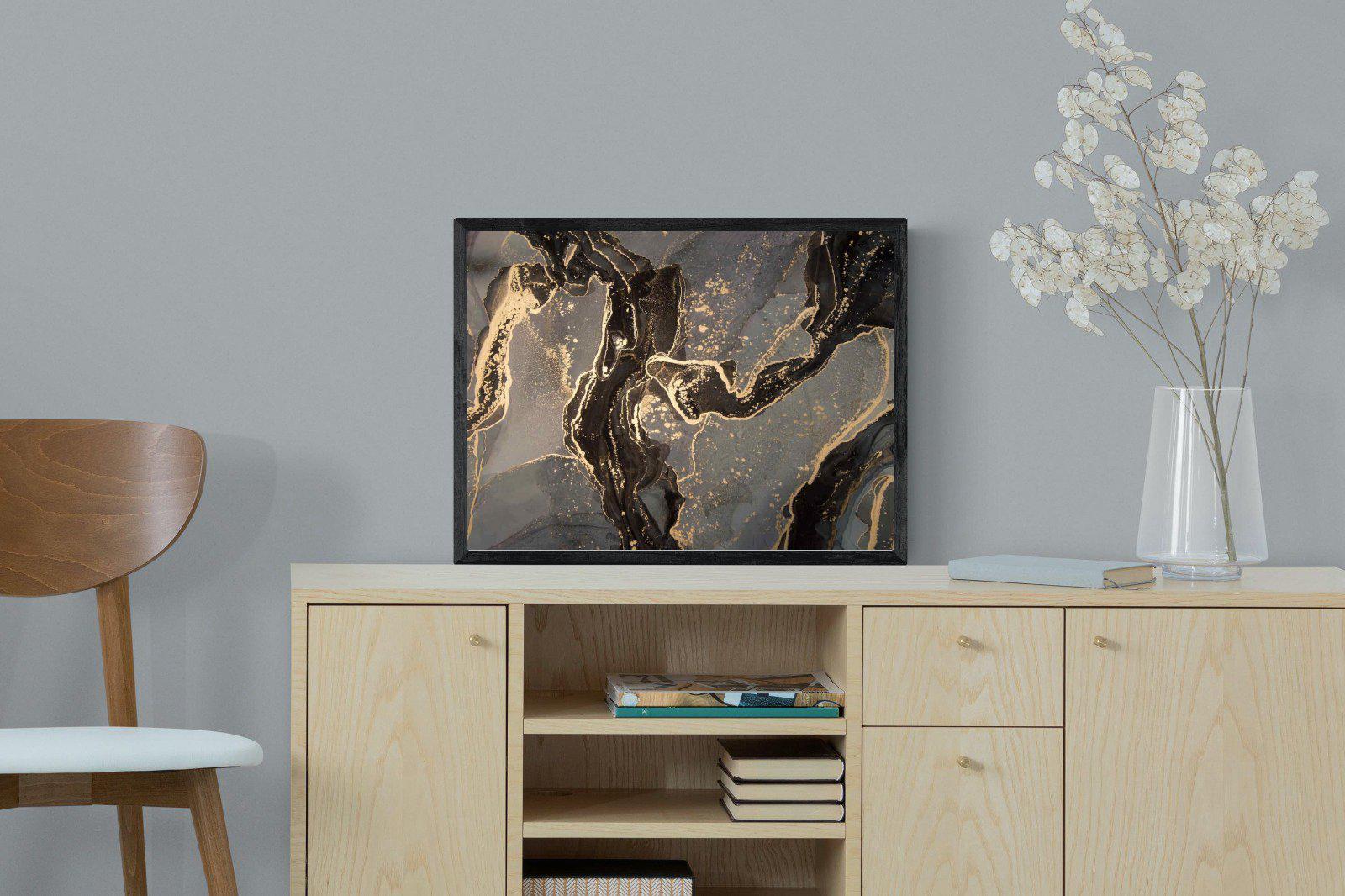 Black & Gold Marble-Wall_Art-60 x 45cm-Mounted Canvas-Black-Pixalot