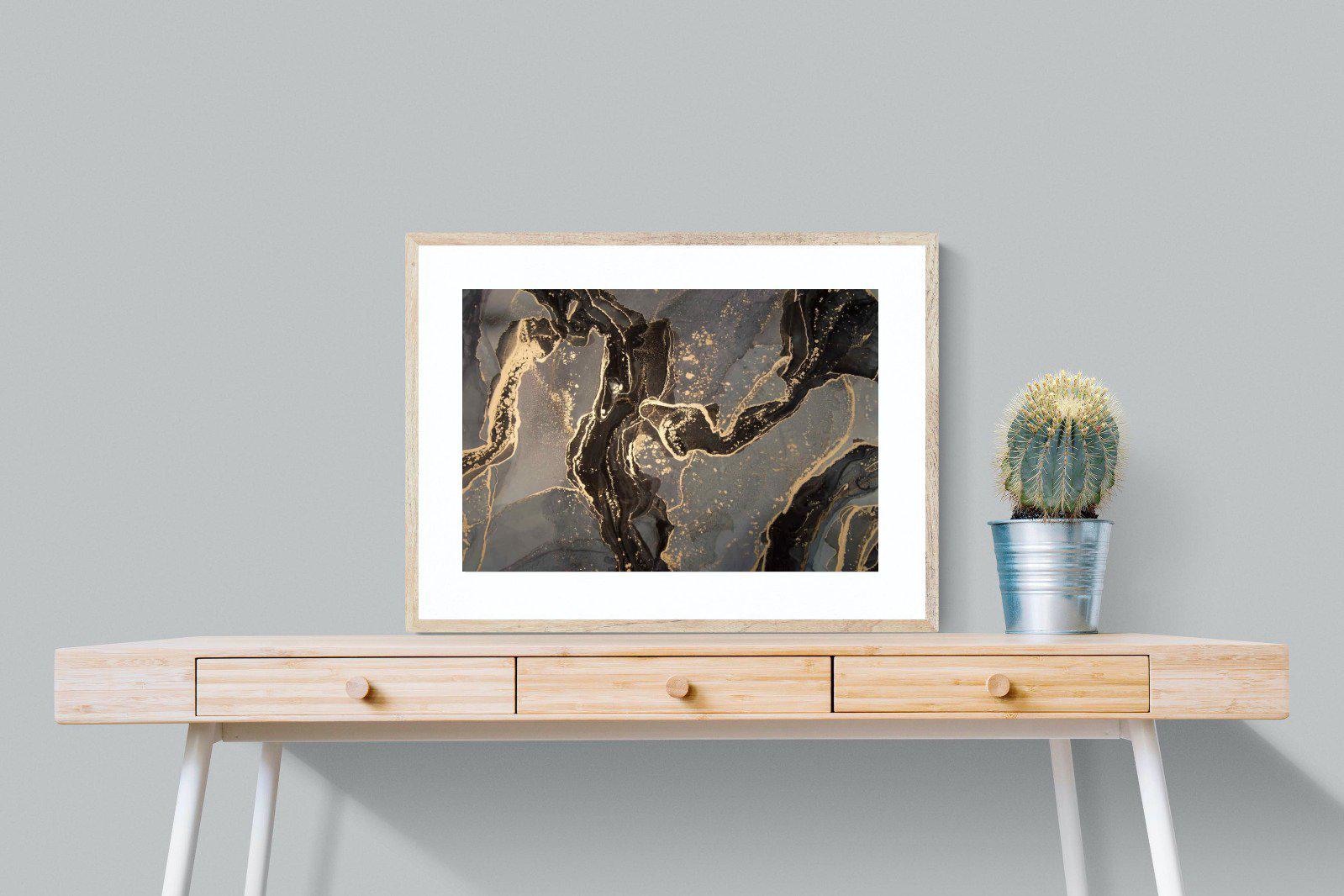 Black & Gold Marble-Wall_Art-80 x 60cm-Framed Print-Wood-Pixalot