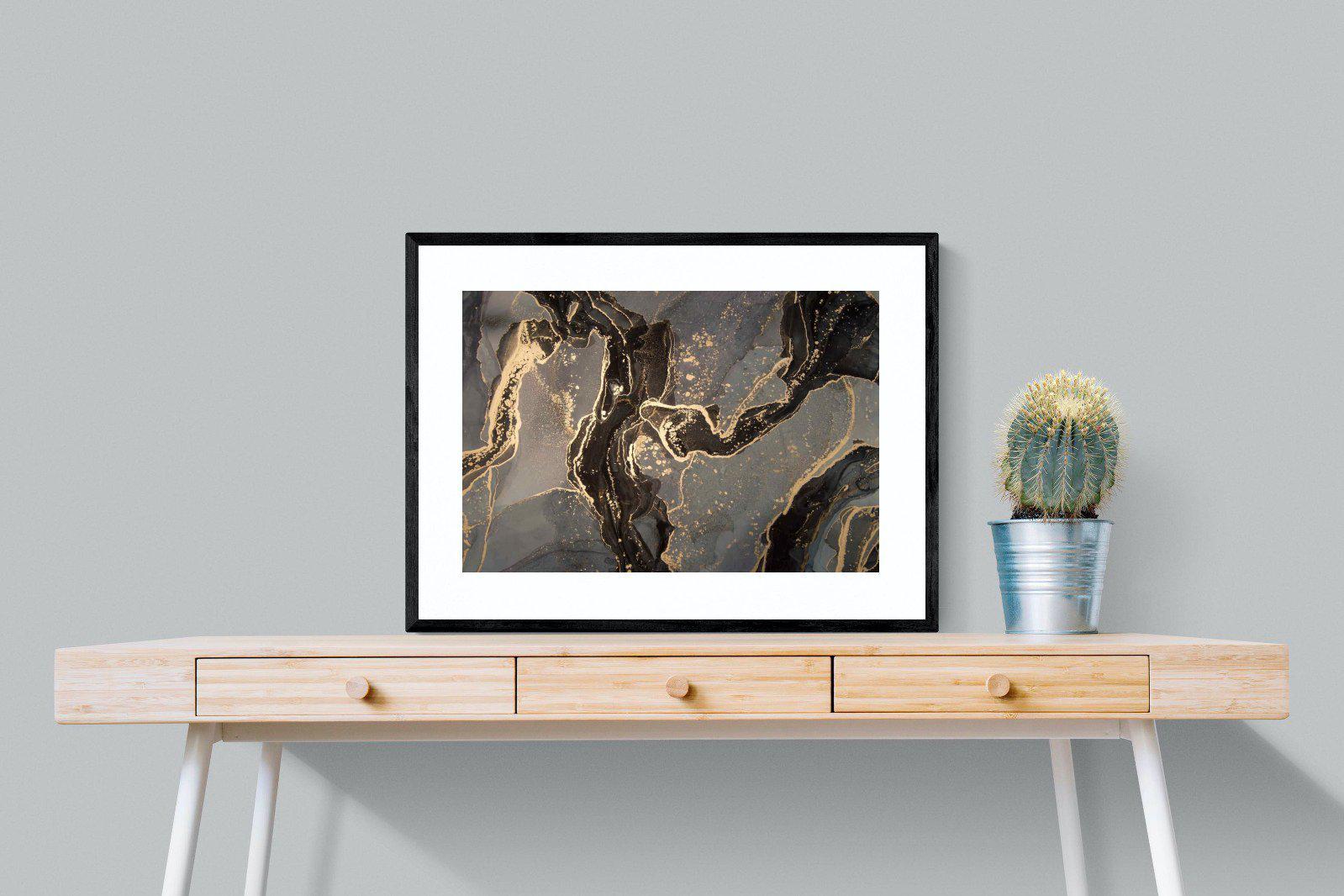 Black & Gold Marble-Wall_Art-80 x 60cm-Framed Print-Black-Pixalot
