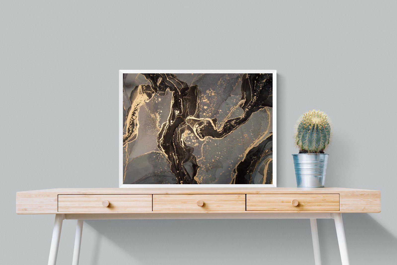 Black & Gold Marble-Wall_Art-80 x 60cm-Mounted Canvas-White-Pixalot