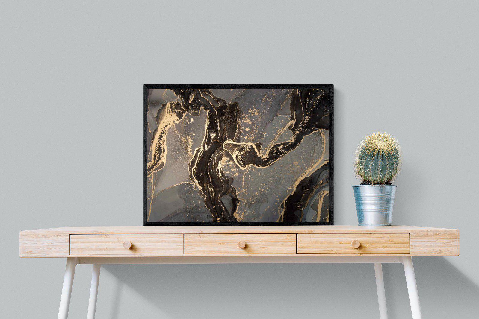 Black & Gold Marble-Wall_Art-80 x 60cm-Mounted Canvas-Black-Pixalot