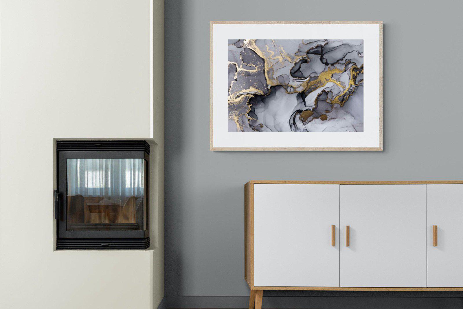 Black Grey Gold Marble-Wall_Art-100 x 75cm-Framed Print-Wood-Pixalot
