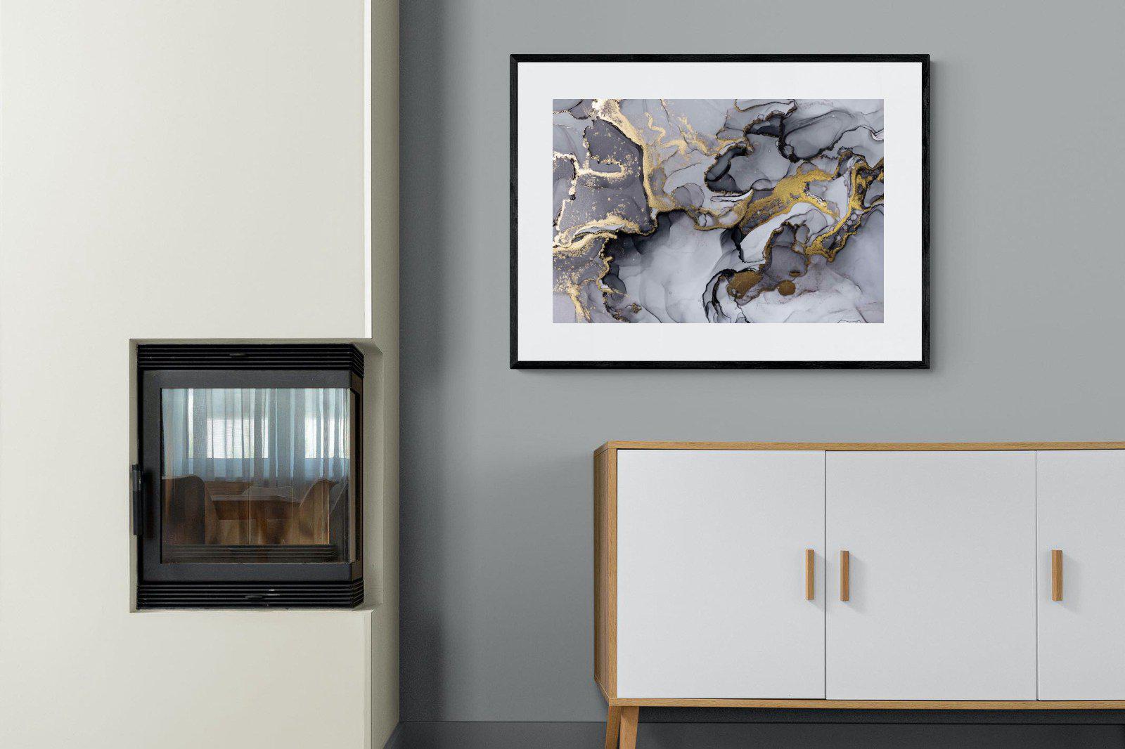 Black Grey Gold Marble-Wall_Art-100 x 75cm-Framed Print-Black-Pixalot