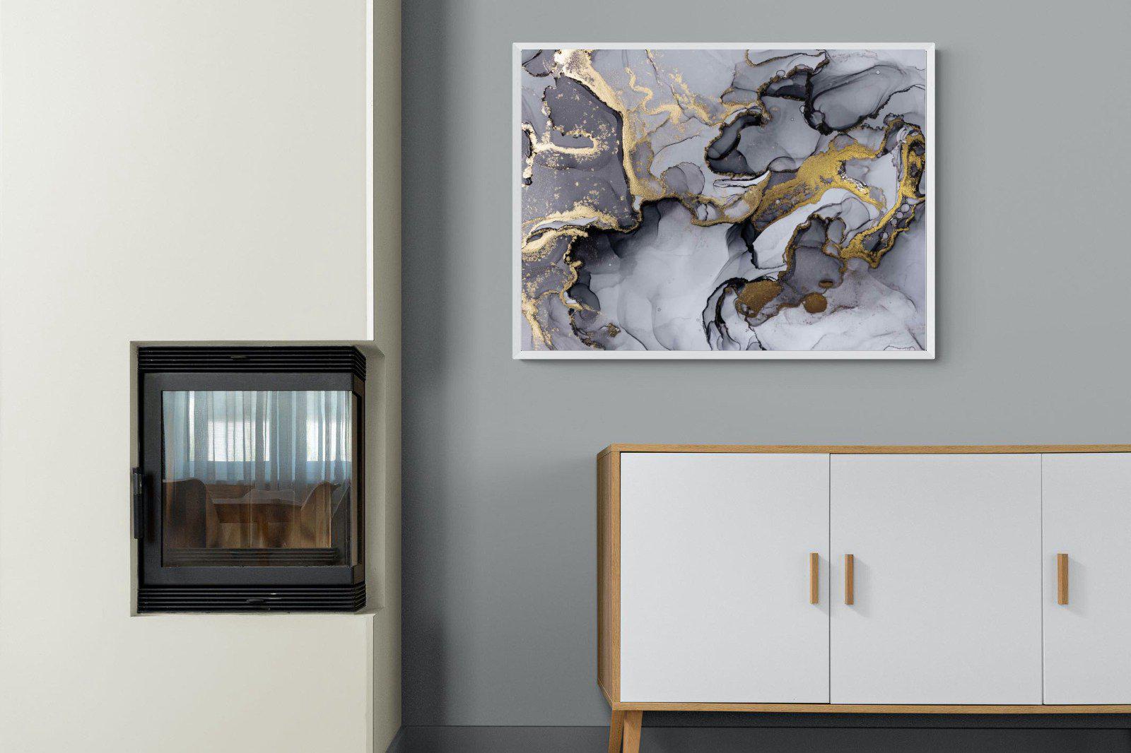 Black Grey Gold Marble-Wall_Art-100 x 75cm-Mounted Canvas-White-Pixalot