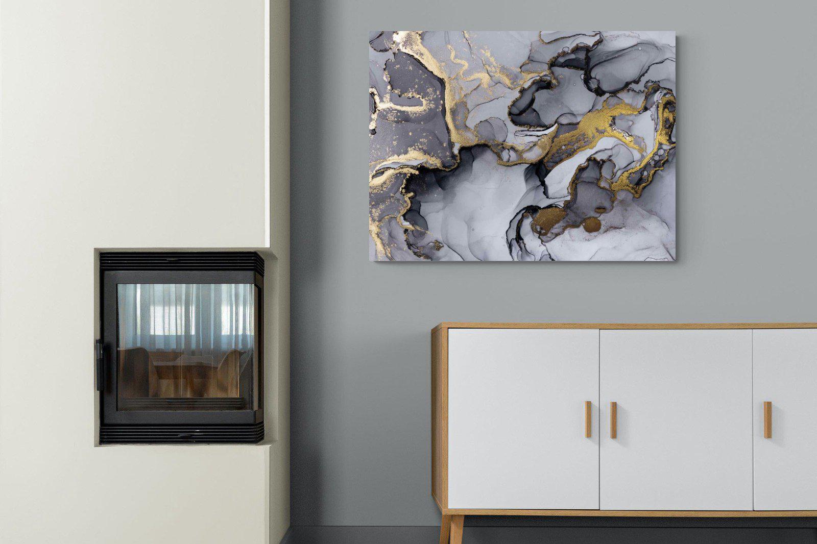 Black Grey Gold Marble-Wall_Art-100 x 75cm-Mounted Canvas-No Frame-Pixalot