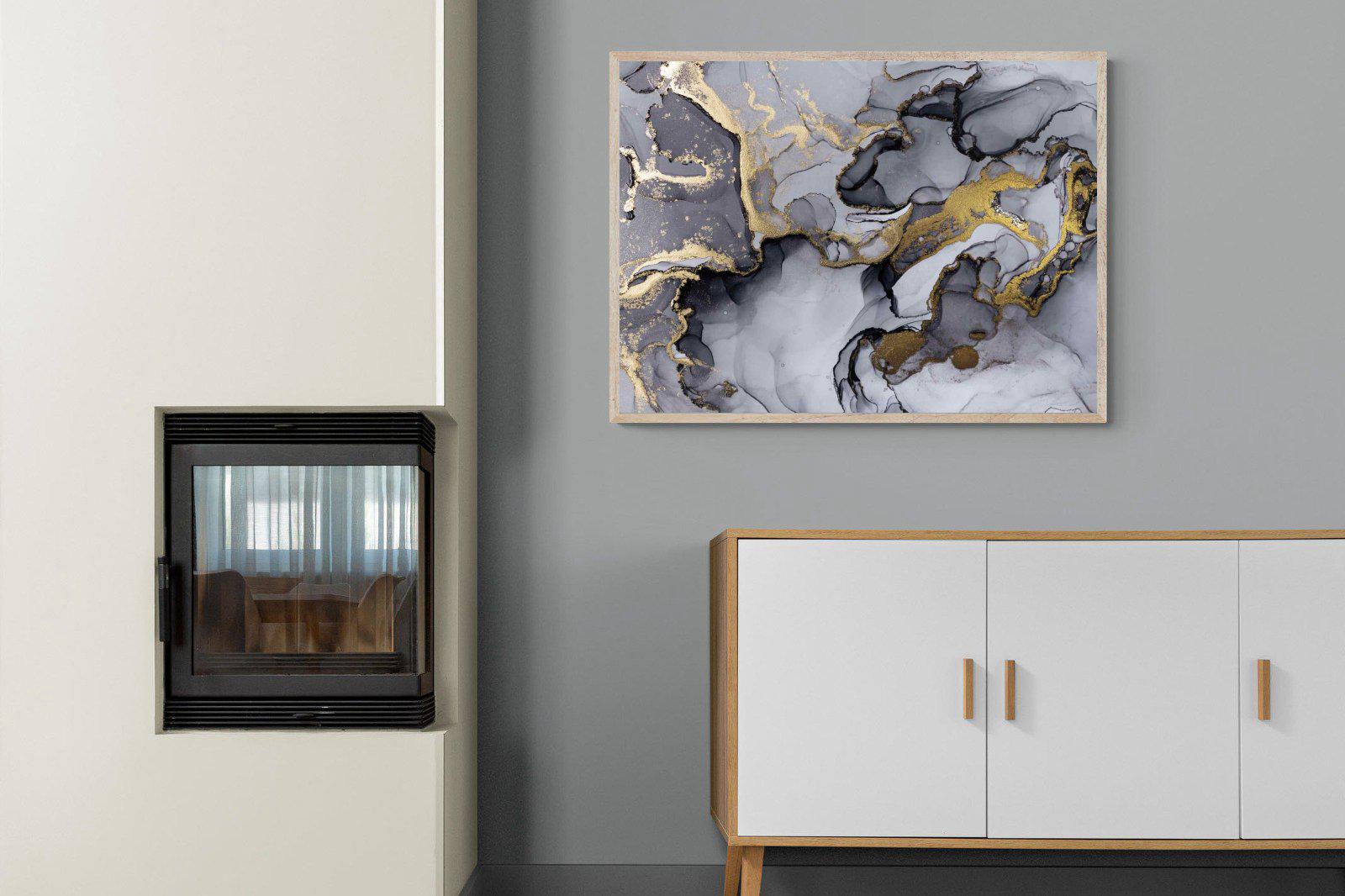 Black Grey Gold Marble-Wall_Art-100 x 75cm-Mounted Canvas-Wood-Pixalot