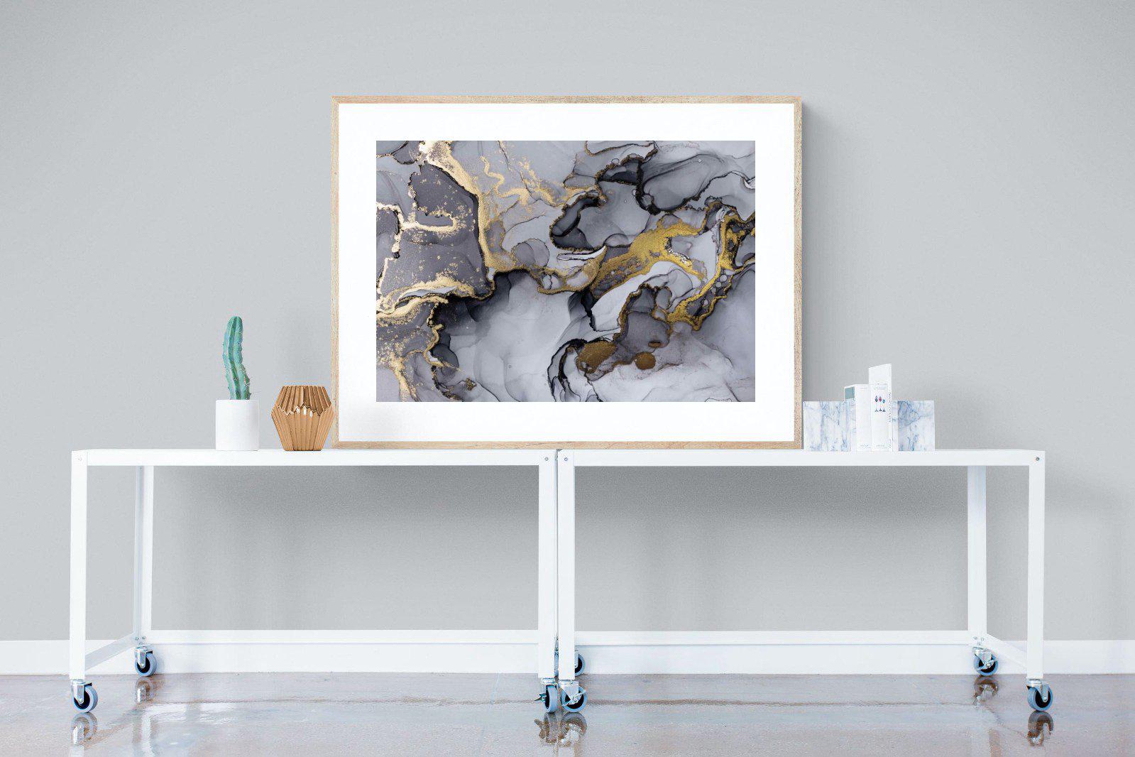 Black Grey Gold Marble-Wall_Art-120 x 90cm-Framed Print-Wood-Pixalot