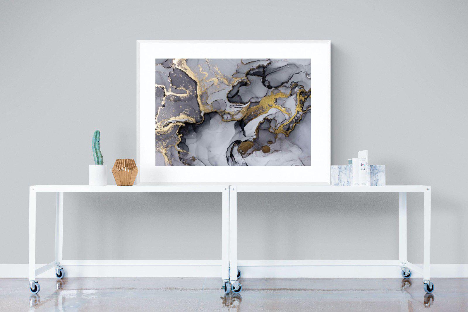 Black Grey Gold Marble-Wall_Art-120 x 90cm-Framed Print-White-Pixalot