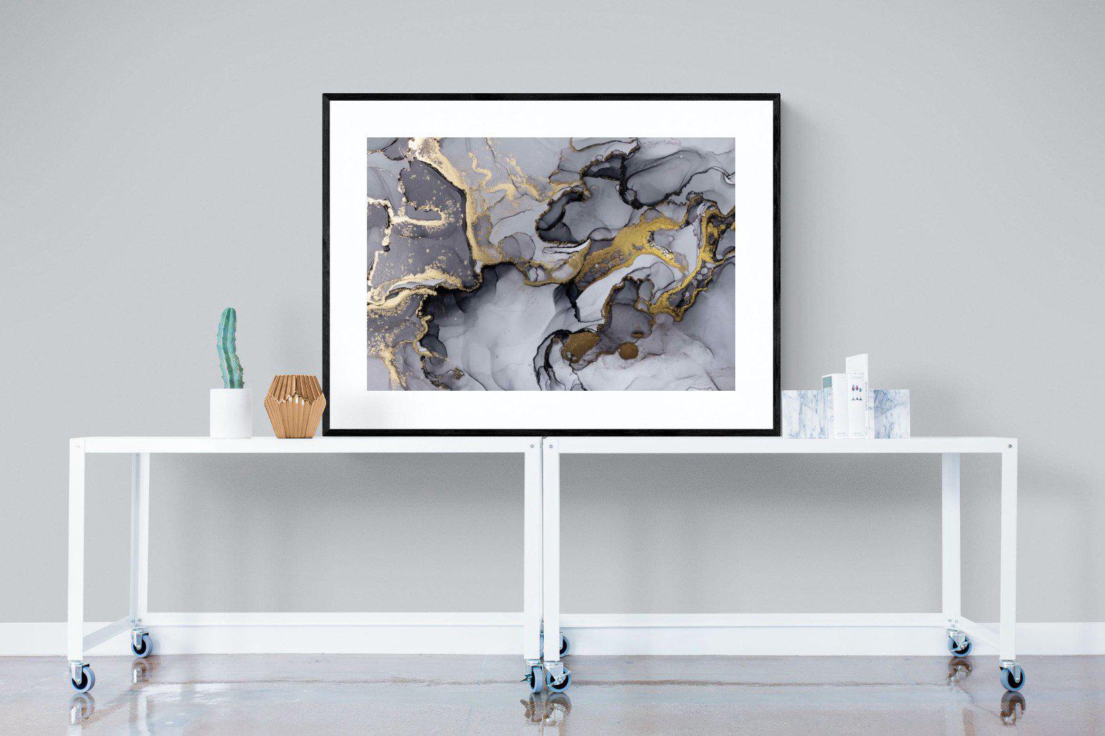 Black Grey Gold Marble-Wall_Art-120 x 90cm-Framed Print-Black-Pixalot