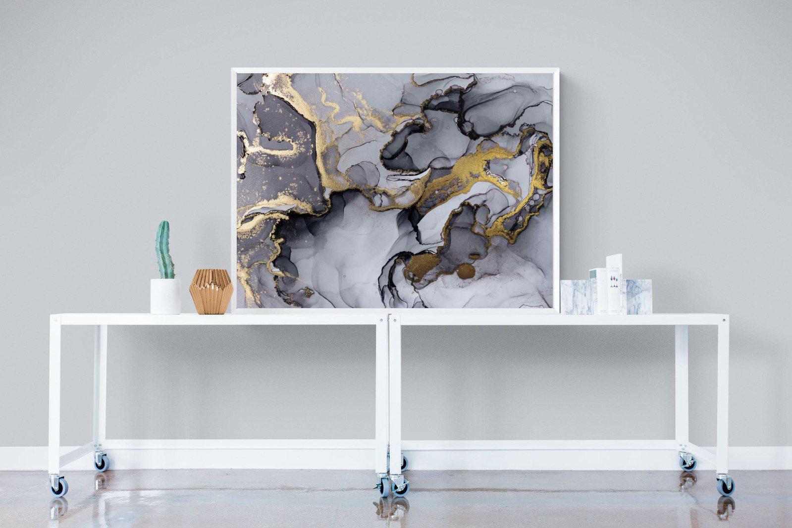 Black Grey Gold Marble-Wall_Art-120 x 90cm-Mounted Canvas-White-Pixalot