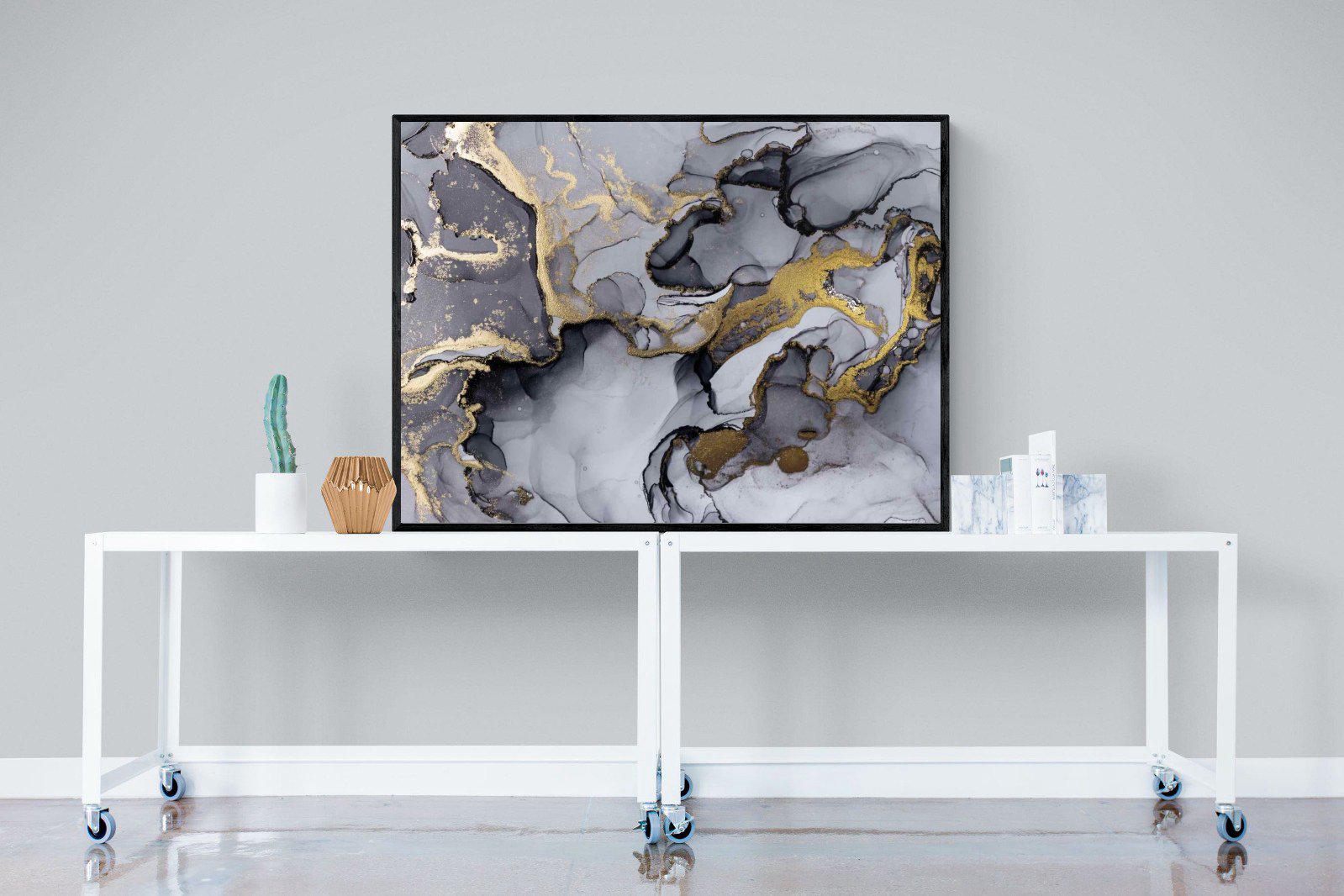 Black Grey Gold Marble-Wall_Art-120 x 90cm-Mounted Canvas-Black-Pixalot