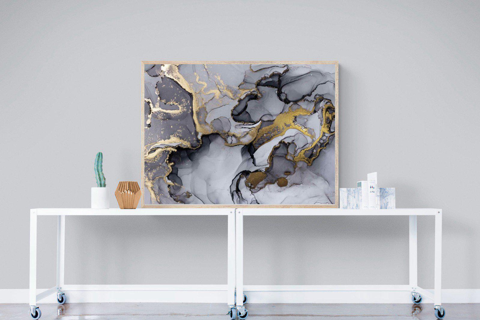 Black Grey Gold Marble-Wall_Art-120 x 90cm-Mounted Canvas-Wood-Pixalot