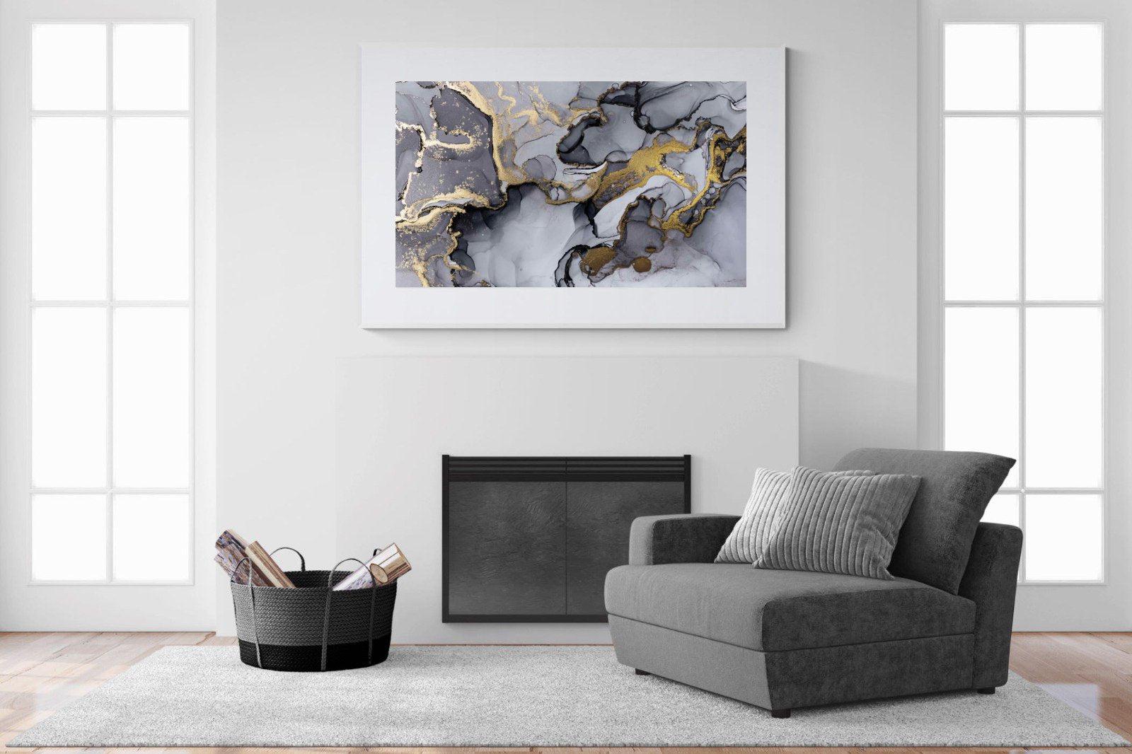 Black Grey Gold Marble-Wall_Art-150 x 100cm-Framed Print-White-Pixalot