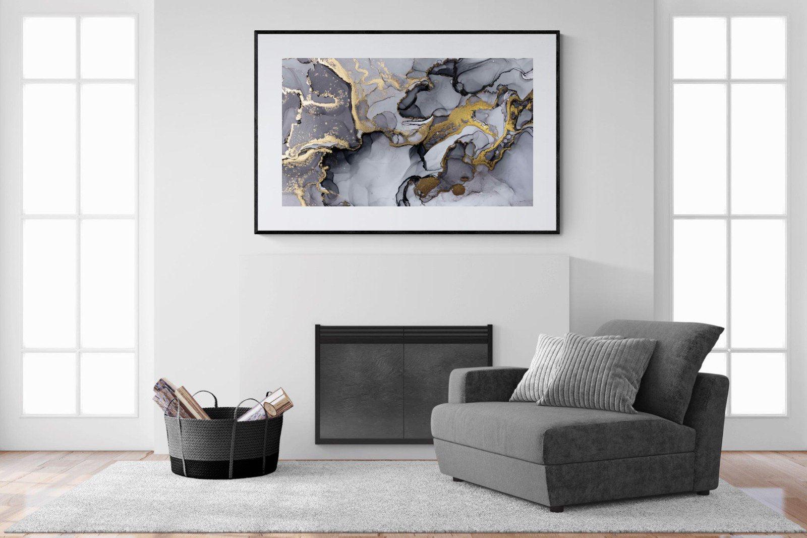 Black Grey Gold Marble-Wall_Art-150 x 100cm-Framed Print-Black-Pixalot