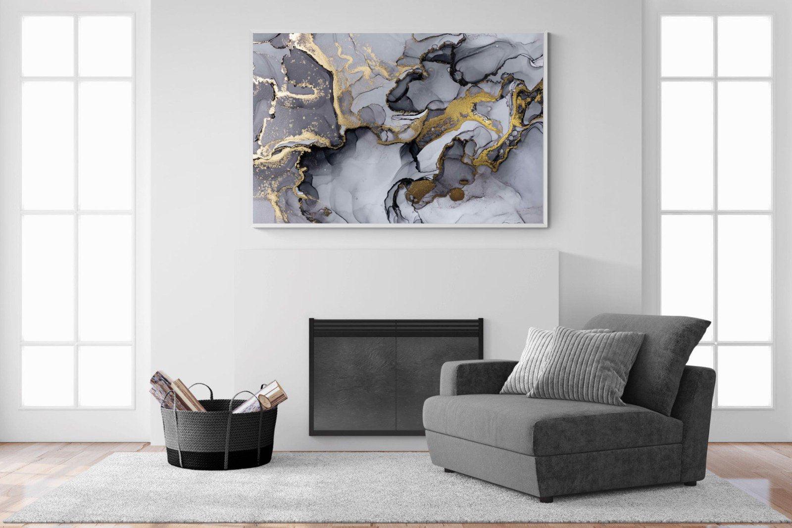 Black Grey Gold Marble-Wall_Art-150 x 100cm-Mounted Canvas-White-Pixalot