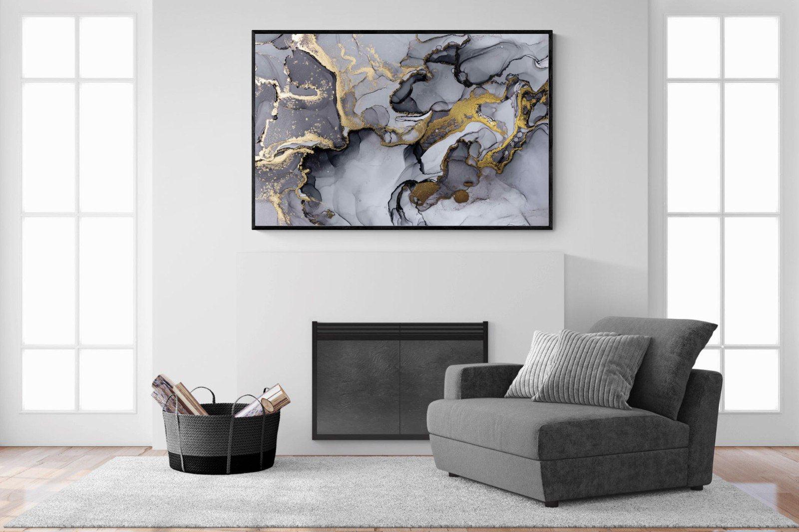 Black Grey Gold Marble-Wall_Art-150 x 100cm-Mounted Canvas-Black-Pixalot