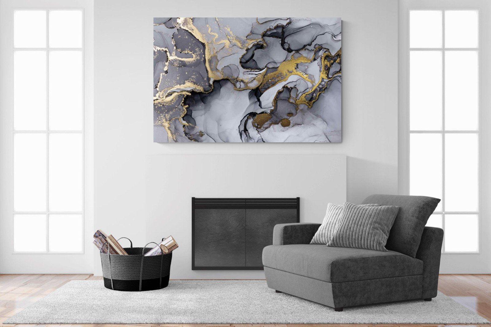 Black Grey Gold Marble-Wall_Art-150 x 100cm-Mounted Canvas-No Frame-Pixalot