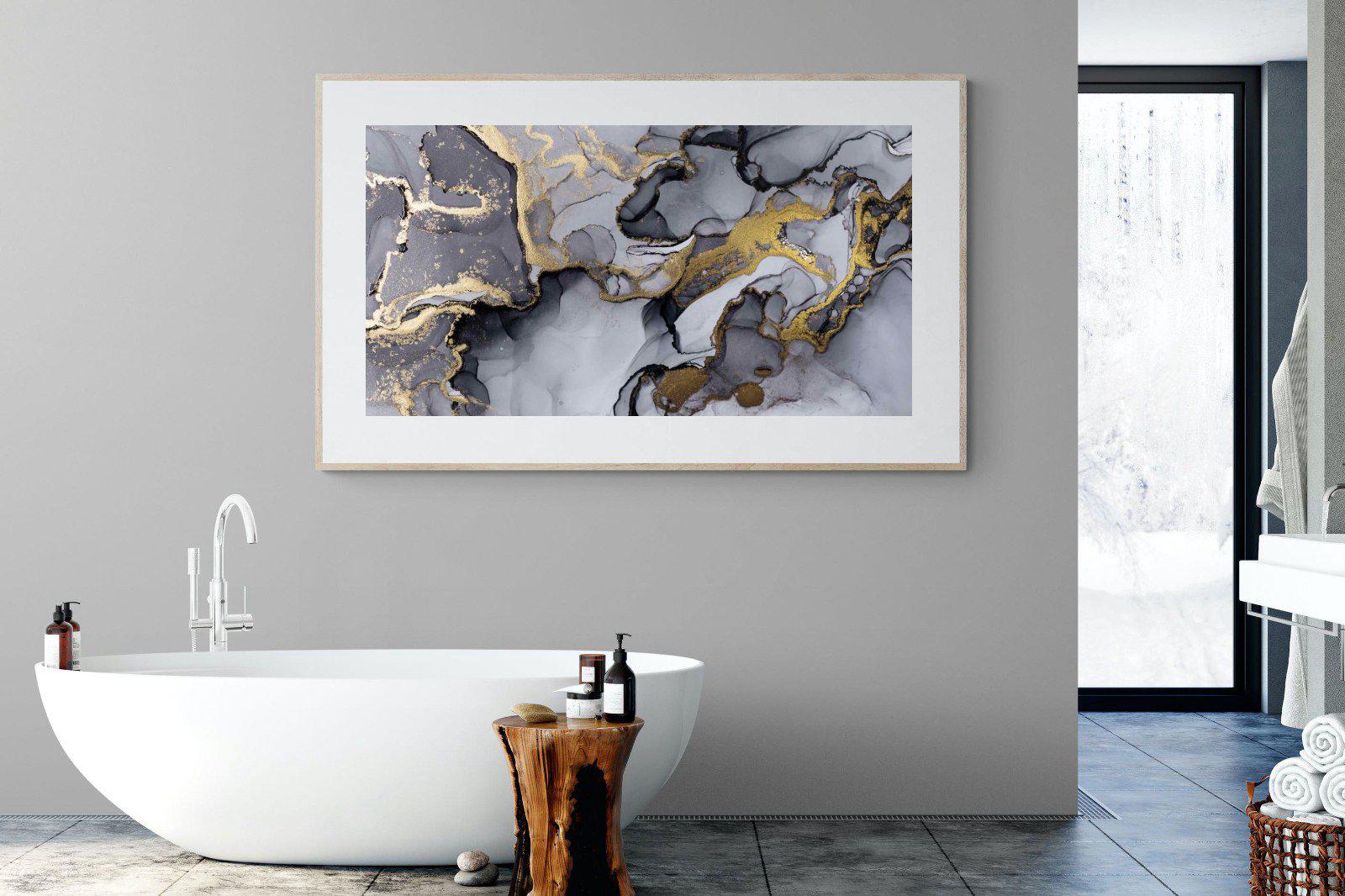 Black Grey Gold Marble-Wall_Art-180 x 110cm-Framed Print-Wood-Pixalot