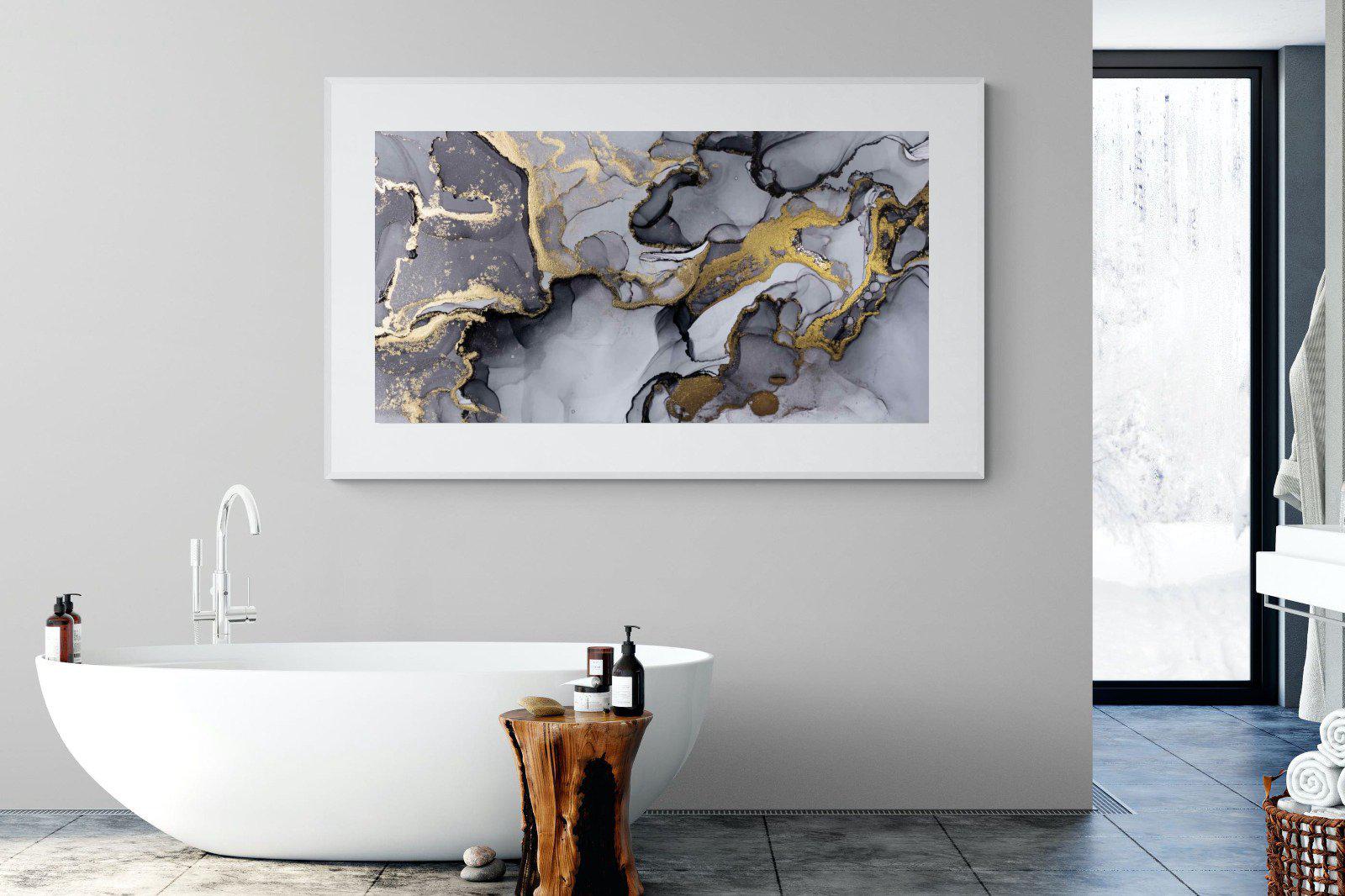 Black Grey Gold Marble-Wall_Art-180 x 110cm-Framed Print-White-Pixalot