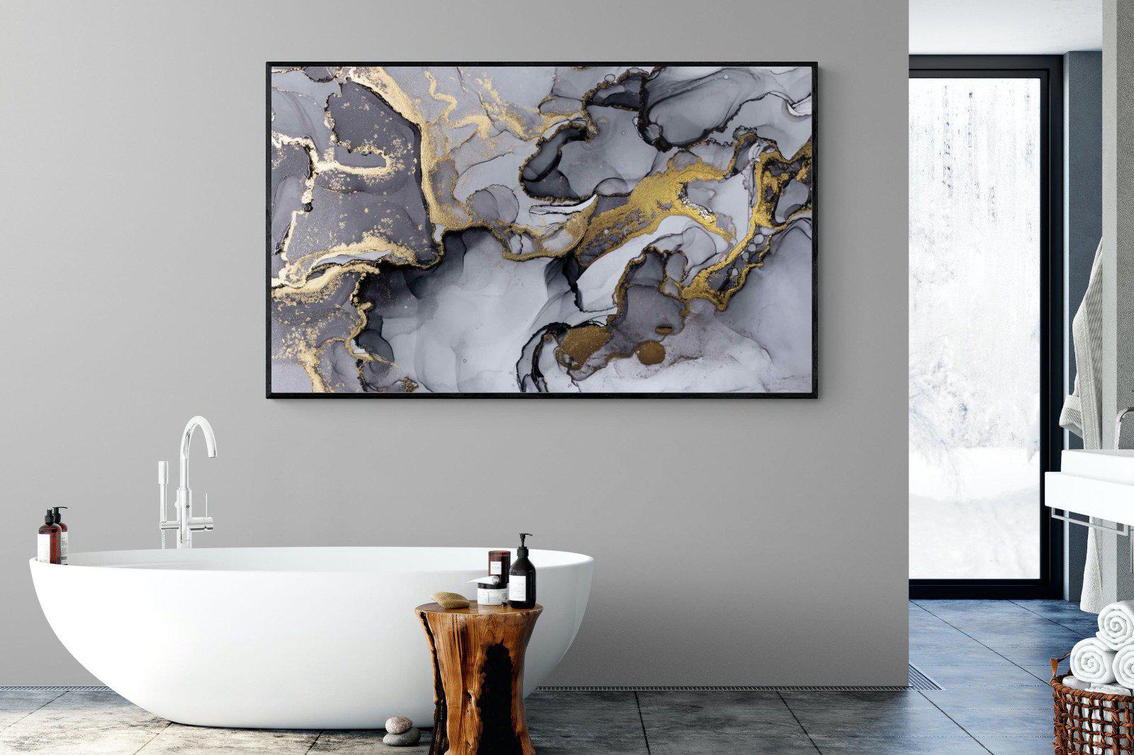 Black Grey Gold Marble-Wall_Art-180 x 110cm-Mounted Canvas-Black-Pixalot