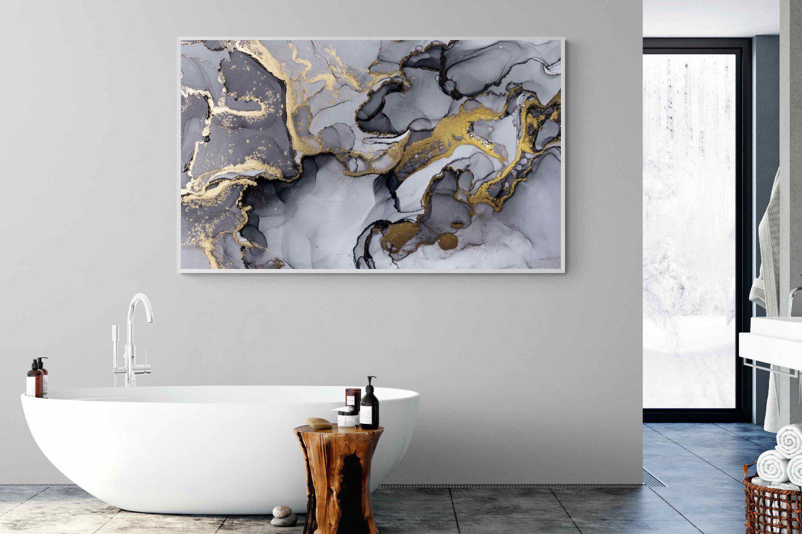 Black Grey Gold Marble-Wall_Art-180 x 110cm-Mounted Canvas-White-Pixalot