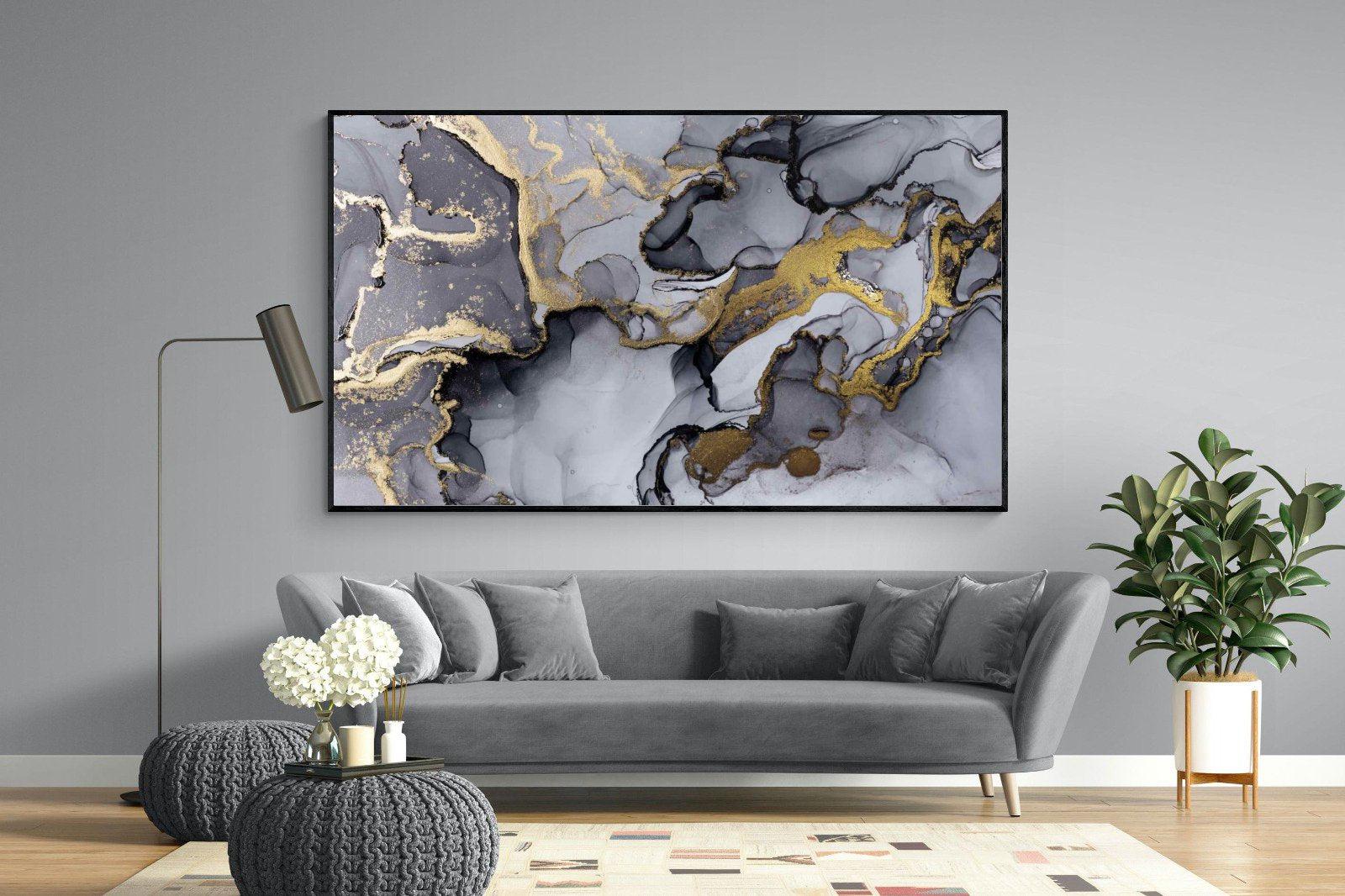 Black Grey Gold Marble-Wall_Art-220 x 130cm-Mounted Canvas-Black-Pixalot