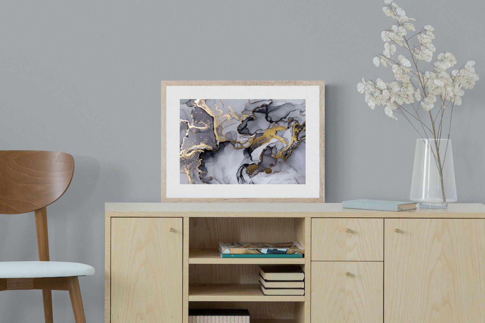 Black Grey Gold Marble-Wall_Art-60 x 45cm-Framed Print-Wood-Pixalot
