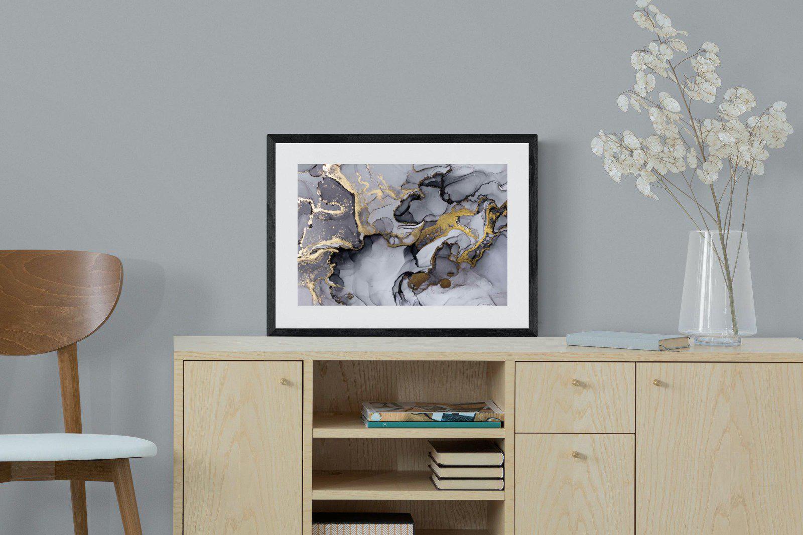 Black Grey Gold Marble-Wall_Art-60 x 45cm-Framed Print-Black-Pixalot