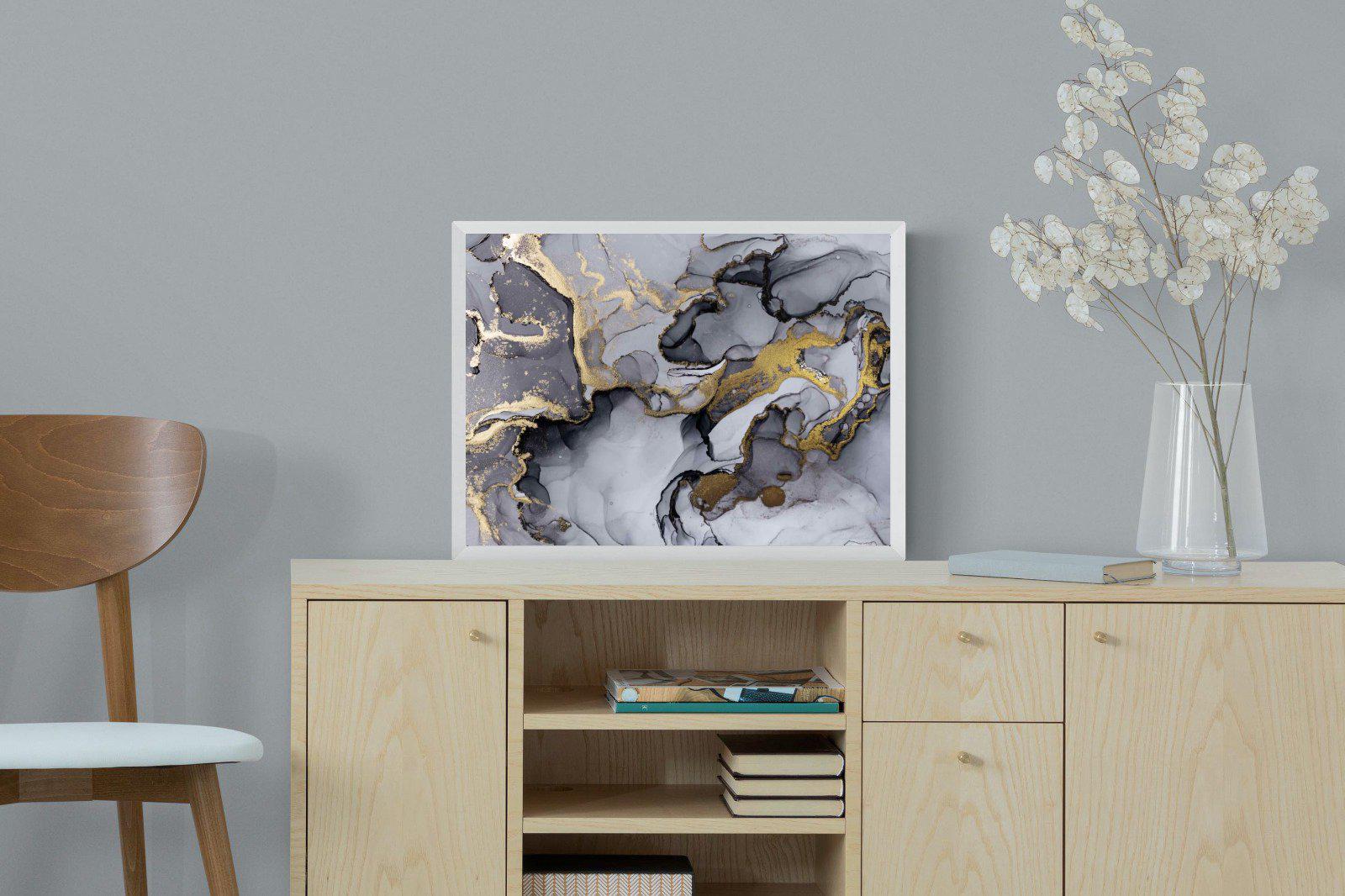 Black Grey Gold Marble-Wall_Art-60 x 45cm-Mounted Canvas-White-Pixalot