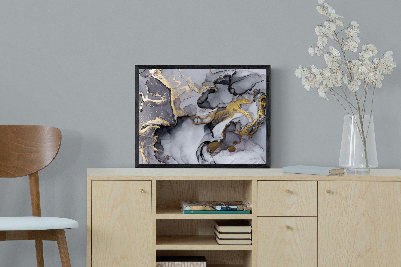 Black Grey Gold Marble-Wall_Art-60 x 45cm-Mounted Canvas-Black-Pixalot