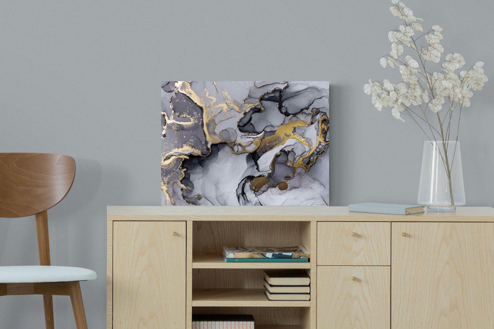 Black Grey Gold Marble-Wall_Art-60 x 45cm-Mounted Canvas-No Frame-Pixalot