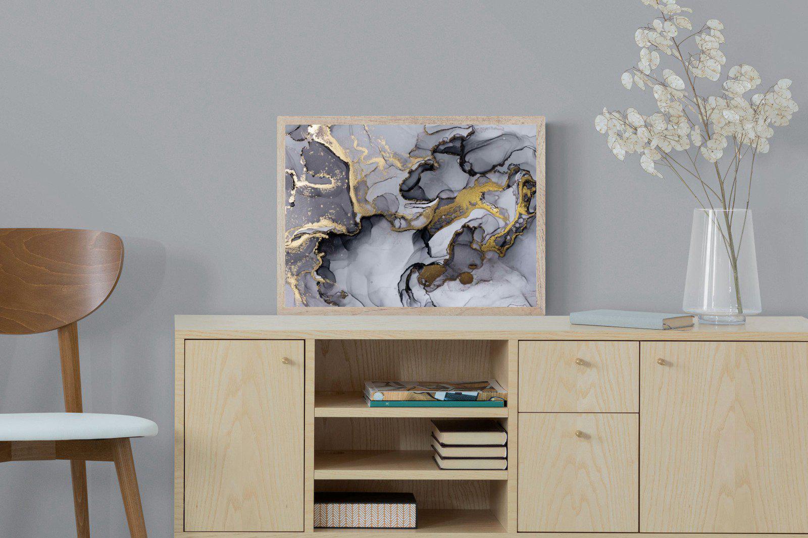 Black Grey Gold Marble-Wall_Art-60 x 45cm-Mounted Canvas-Wood-Pixalot