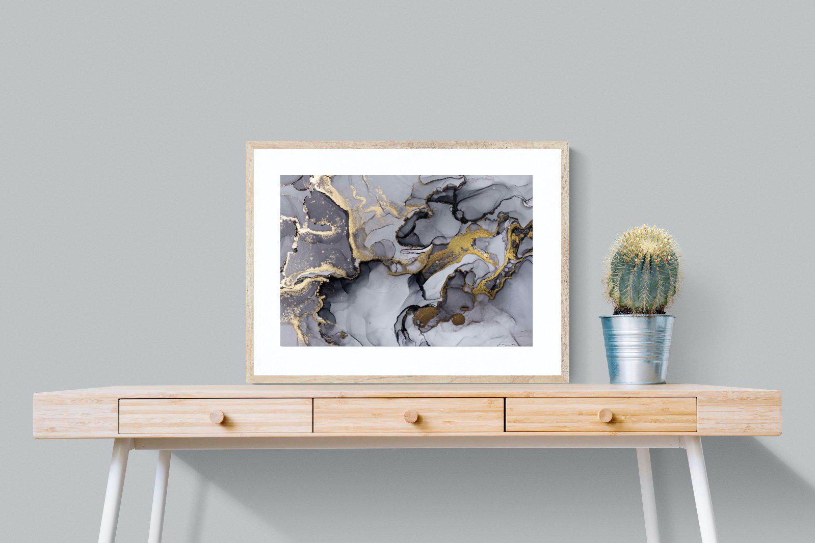 Black Grey Gold Marble-Wall_Art-80 x 60cm-Framed Print-Wood-Pixalot