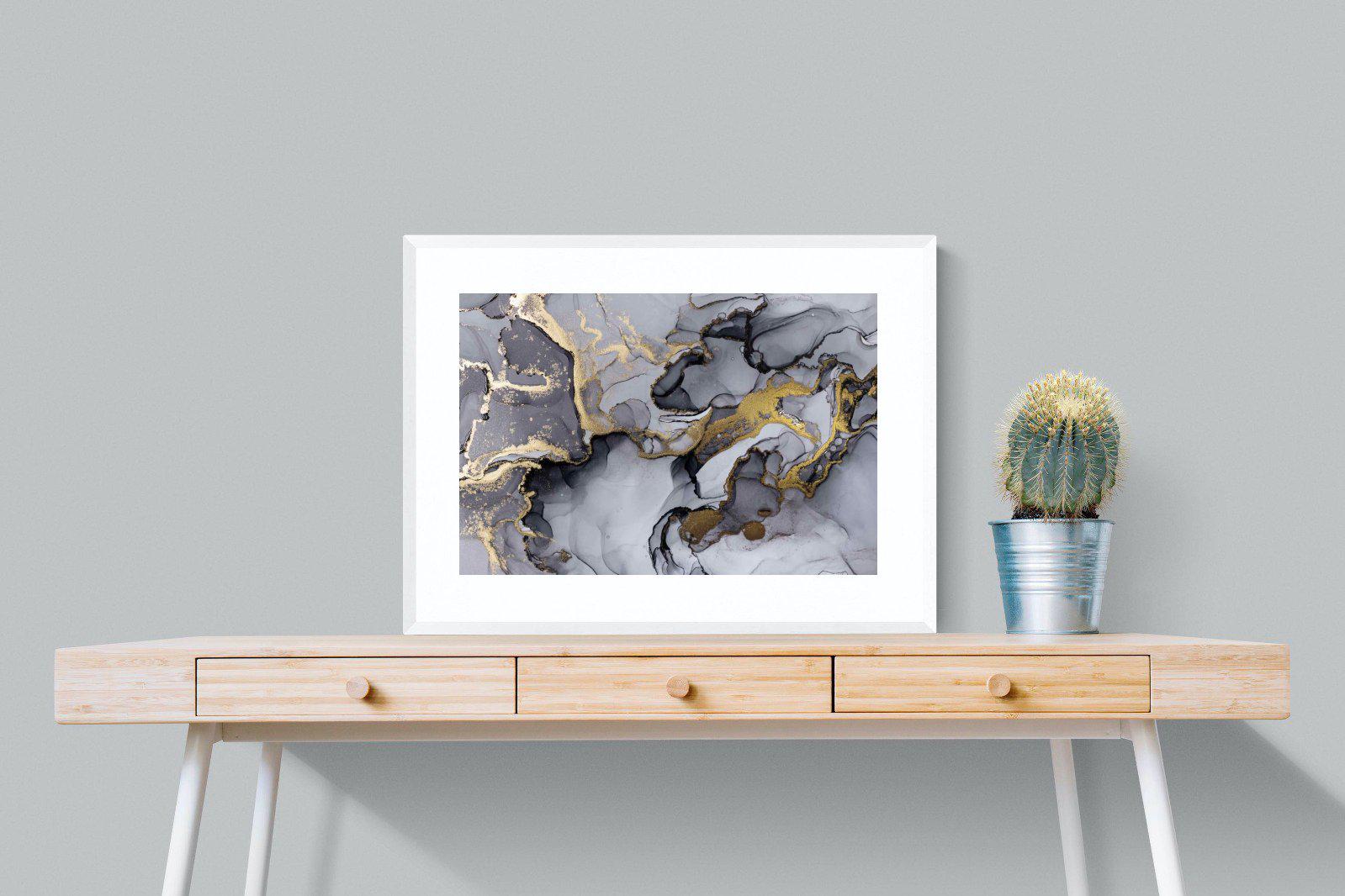 Black Grey Gold Marble-Wall_Art-80 x 60cm-Framed Print-White-Pixalot