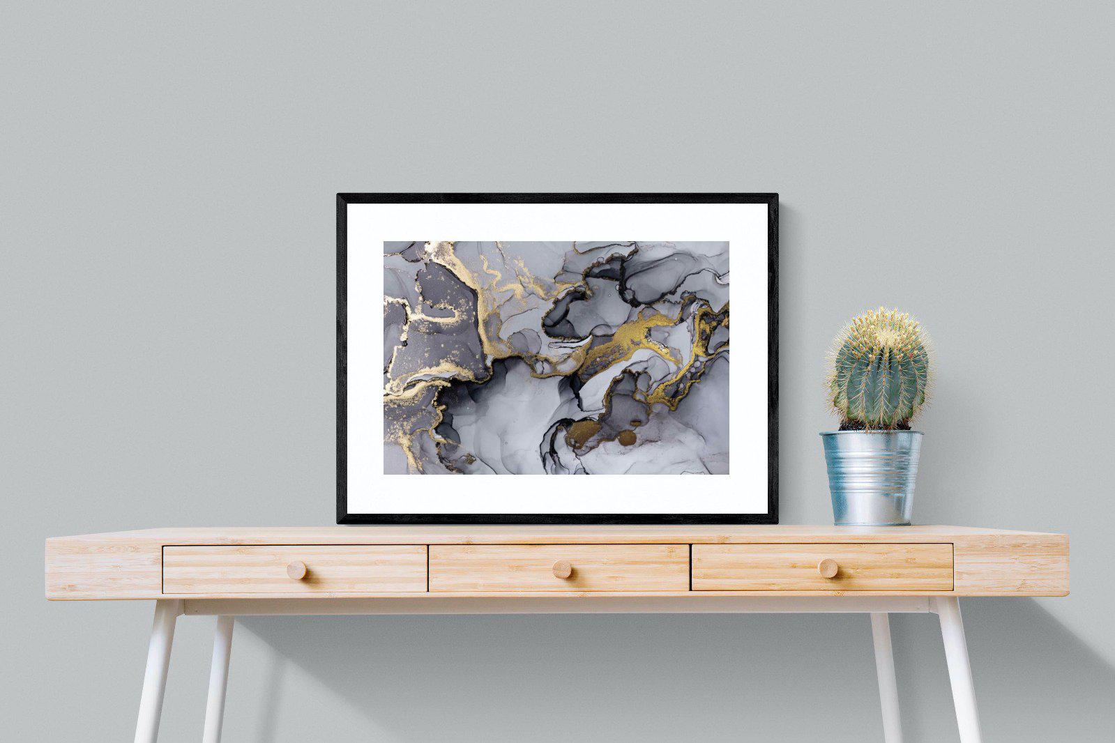 Black Grey Gold Marble-Wall_Art-80 x 60cm-Framed Print-Black-Pixalot