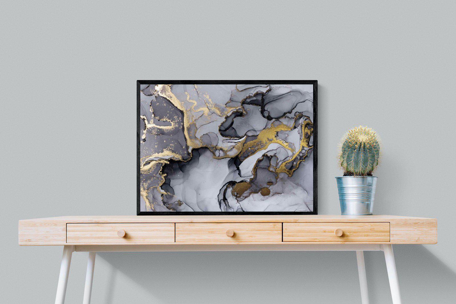 Black Grey Gold Marble-Wall_Art-80 x 60cm-Mounted Canvas-Black-Pixalot
