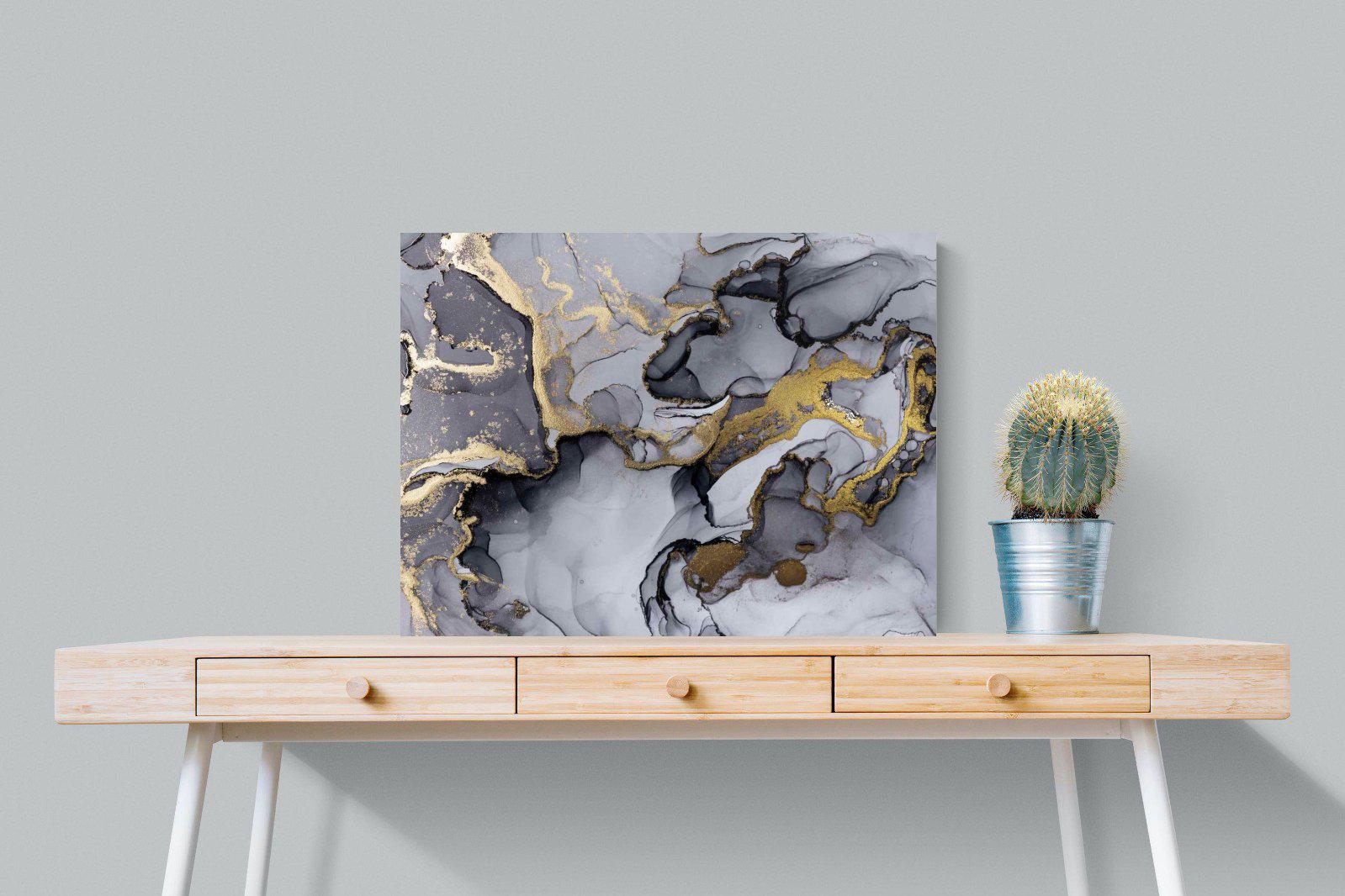 Black Grey Gold Marble-Wall_Art-80 x 60cm-Mounted Canvas-No Frame-Pixalot