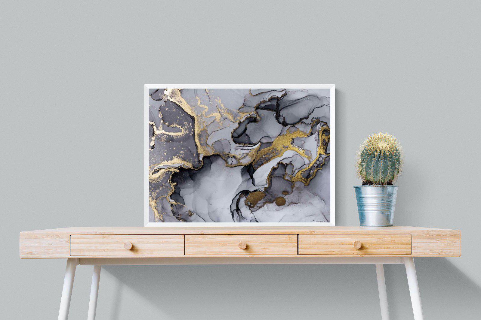 Black Grey Gold Marble-Wall_Art-80 x 60cm-Mounted Canvas-White-Pixalot