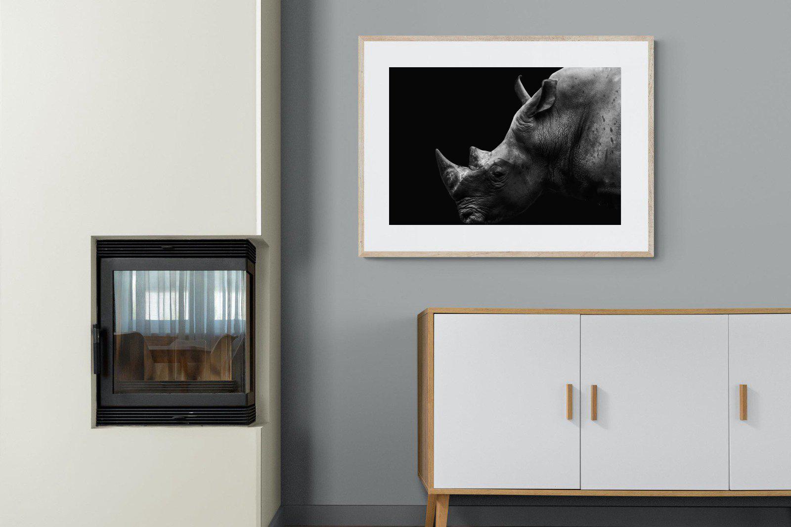 Black Rhino-Wall_Art-100 x 75cm-Framed Print-Wood-Pixalot