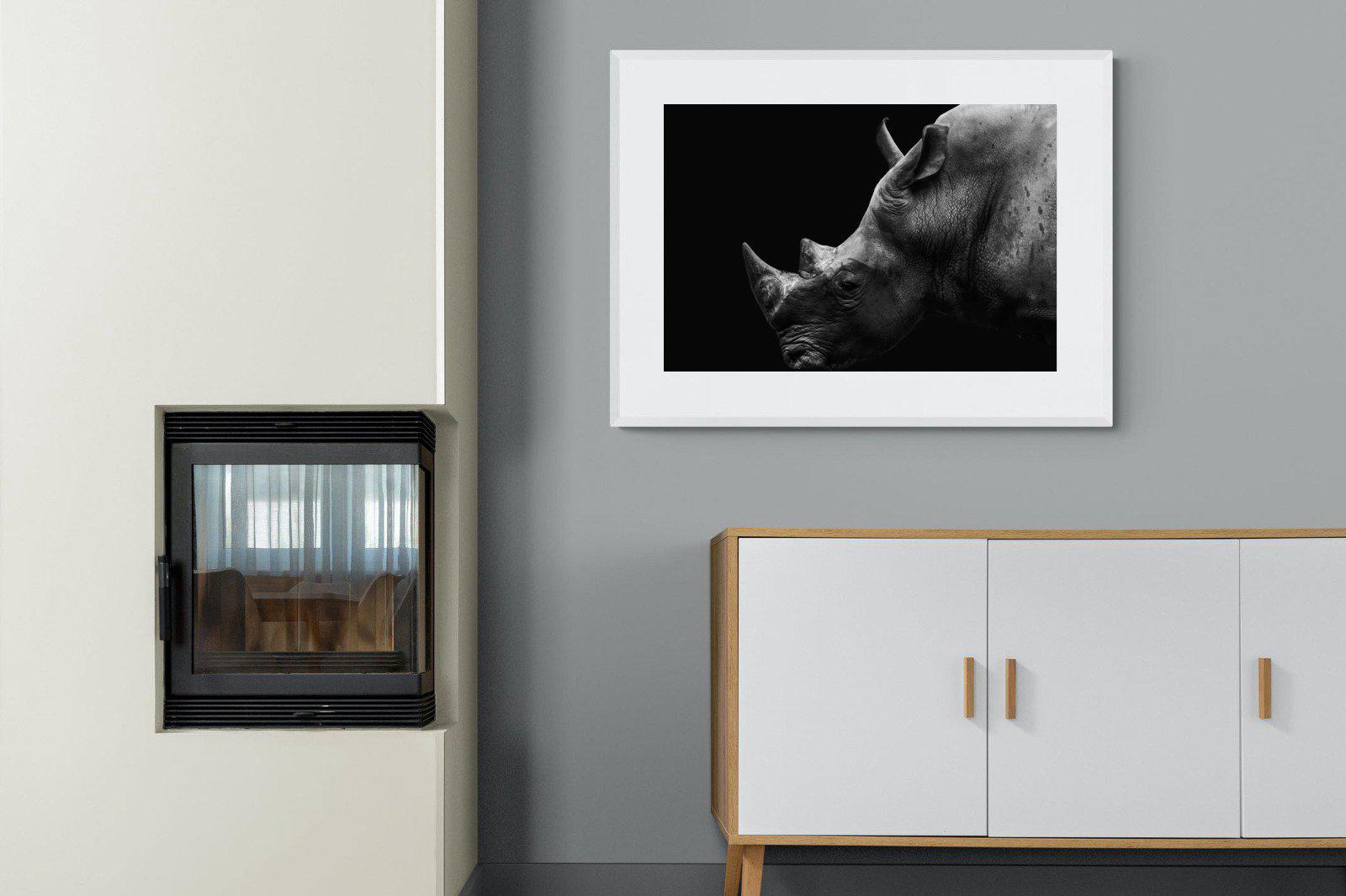 Black Rhino-Wall_Art-100 x 75cm-Framed Print-White-Pixalot